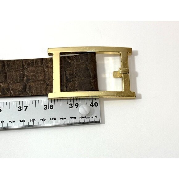 Talbots‎ Brown Leather Crocodile Embossed Belt Gold Rectangle Buckle Size Medium - Picture 9 of 16